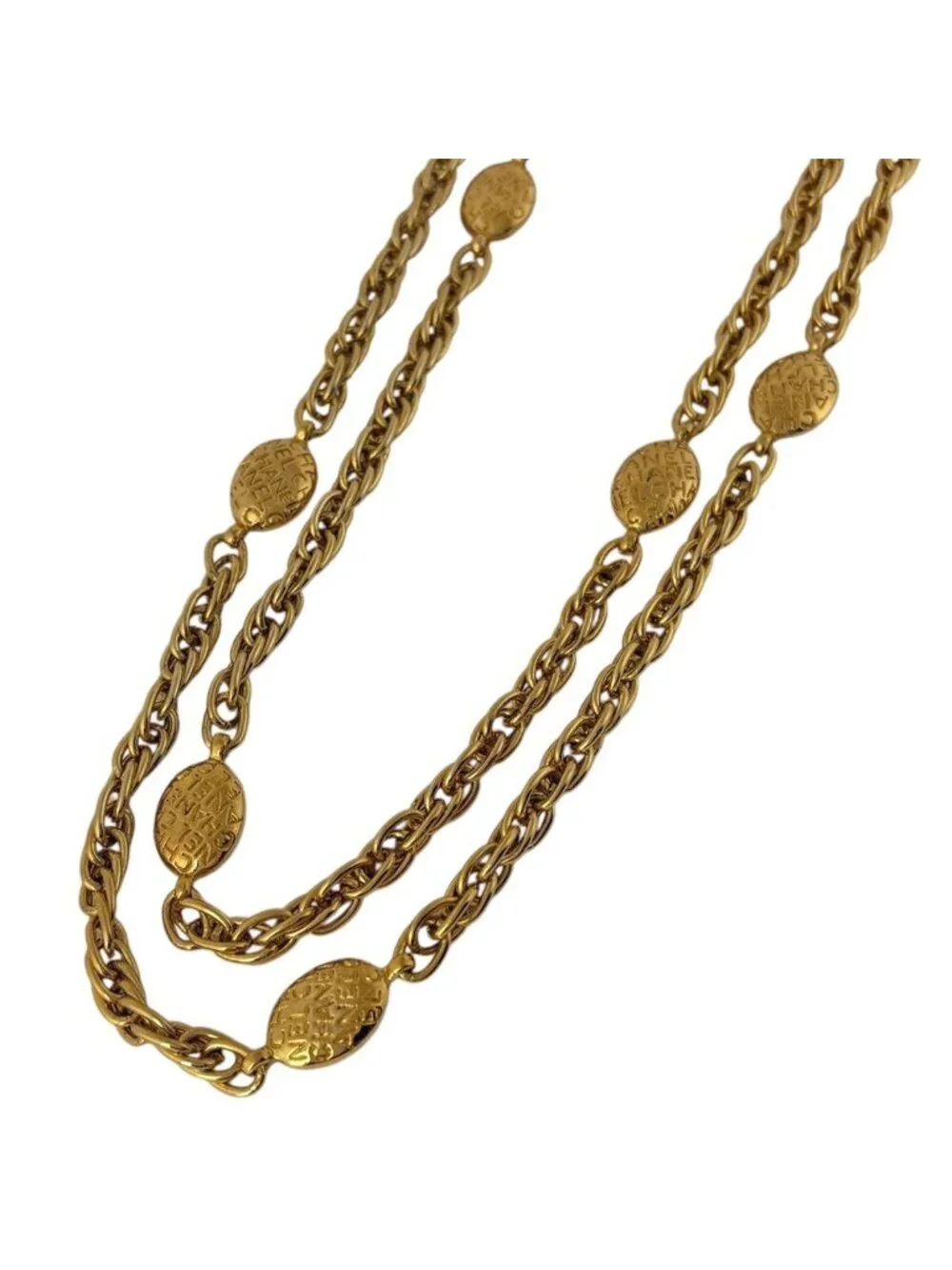 Chanel Necklace Long Double Strand Triple Gold Plated